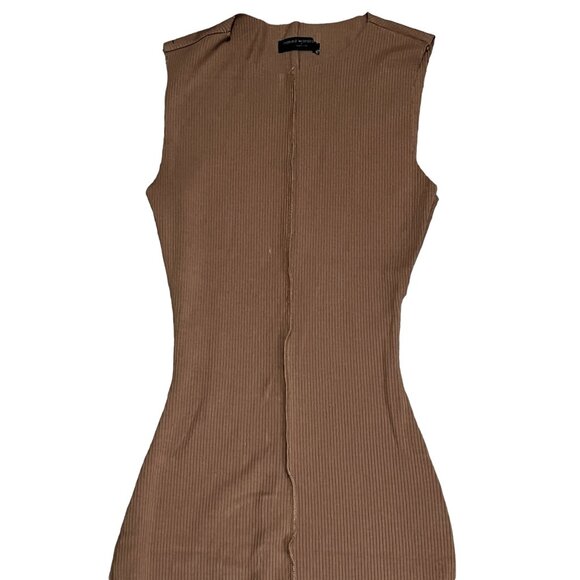 Naked Wardrobe All Snatched Up Ribbed Bodycon Midi Dress Sz Small Womens Taupe C - Picture 2 of 6